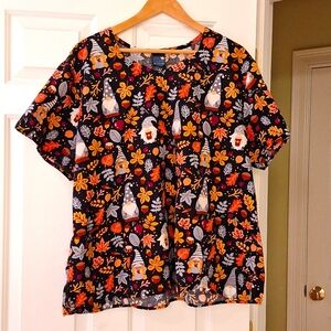 Women's nome themed fall scrub top